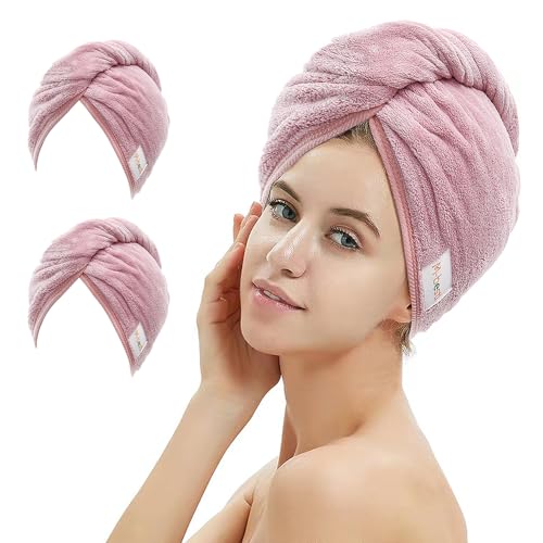 M-bestl 2 Pack Hair Towel Wrap Drying Towel with Buttons, Microfiber Hair Towel