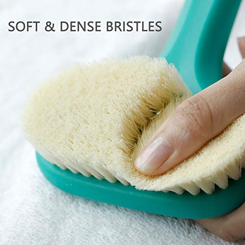Bath Body Brush with Comfy Bristles Long Handle Gentle Exfoliation Improve Skin's Health and Beauty Bath Shower Wet or Dry Brushing Body Brush (White & Green)