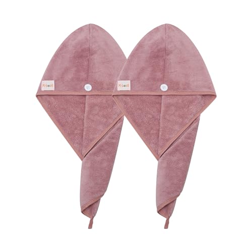 M-bestl 2 Pack Hair Towel Wrap Drying Towel with Buttons, Microfiber Hair Towel