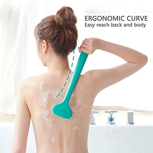 Bath Body Brush with Comfy Bristles Long Handle Gentle Exfoliation Improve Skin's Health and Beauty Bath Shower Wet or Dry Brushing Body Brush (White & Green)
