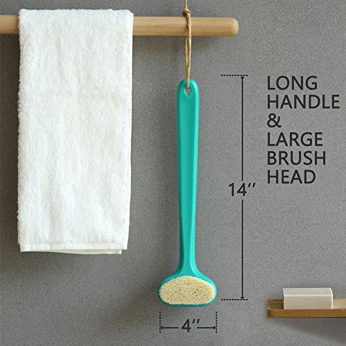 Bath Body Brush with Comfy Bristles Long Handle Gentle Exfoliation Improve Skin's Health and Beauty Bath Shower Wet or Dry Brushing Body Brush (White & Green)
