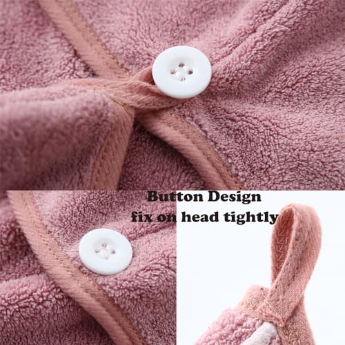 M-bestl 2 Pack Hair Towel Wrap Drying Towel with Buttons, Microfiber Hair Towel