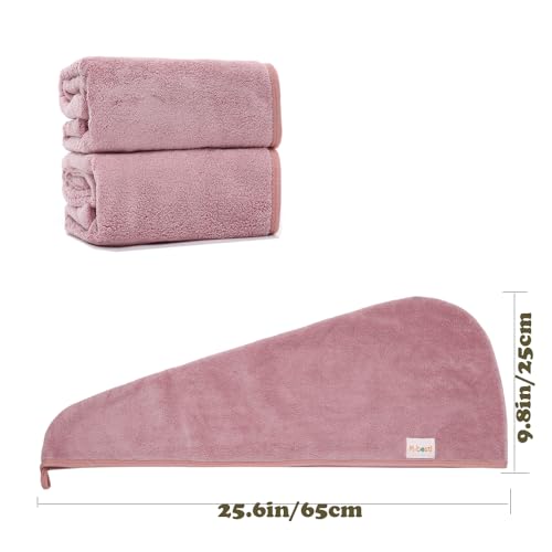 M-bestl 2 Pack Hair Towel Wrap Drying Towel with Buttons, Microfiber Hair Towel
