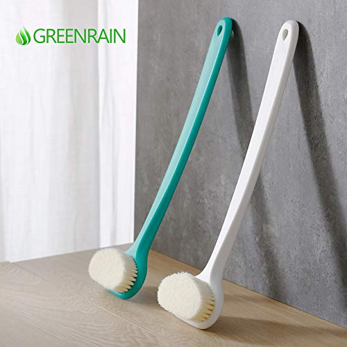 Bath Body Brush with Comfy Bristles Long Handle Gentle Exfoliation Improve Skin's Health and Beauty Bath Shower Wet or Dry Brushing Body Brush (White & Green)