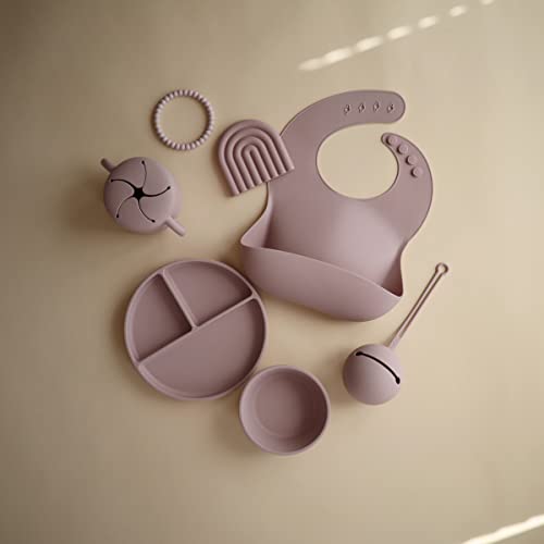 mushie Silicone Baby Bib | Adjustable Fit Waterproof Bibs (Pale Mauve)
