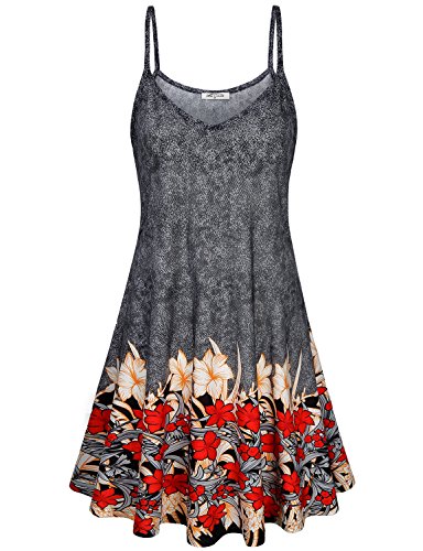 SeSe Code Sun Dress Women Beach Short Dresses Casual Shift Floral Flowery Prints Bohemia Style Pretty Trendy Knit Trapeze Flow Heather Cami Tunic Black M