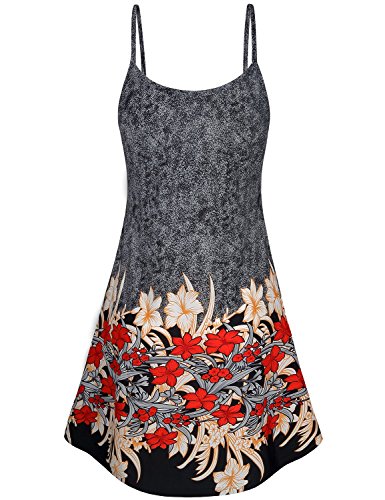 SeSe Code Sun Dress Women Beach Short Dresses Casual Shift Floral Flowery Prints Bohemia Style Pretty Trendy Knit Trapeze Flow Heather Cami Tunic Black M