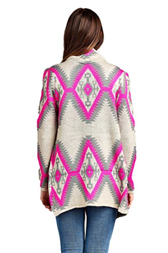 RENEEC. Women's Aztec Print Open Front Winter Chunky Cardigan Sweater (Large, Pink)
