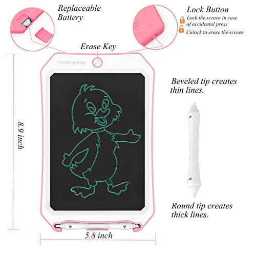 Spring&8.5 inch Writing &Drawing Board Doodle Board Toys for Kids, Birthday Gift for 4-5 Years Old Kids & Adults Color LCD Writing Tablet with Stylus Smart Paper (Pink-White-d)