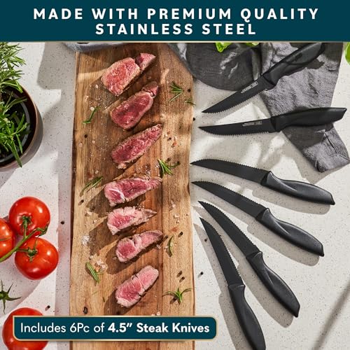 Stainless Steel Knife Set with Block 17 Piece Set Kitchen Knives Set Chef Knife Set with Knife Sharpener, 6 Steak Knives with Bonus Peeler Scissors Cheese Pizza Knife and Acrylic Stand by Home Hero