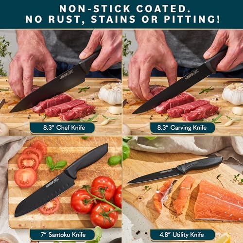 Stainless Steel Knife Set with Block 17 Piece Set Kitchen Knives Set Chef Knife Set with Knife Sharpener, 6 Steak Knives with Bonus Peeler Scissors Cheese Pizza Knife and Acrylic Stand by Home Hero