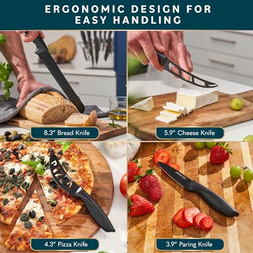 Stainless Steel Knife Set with Block 17 Piece Set Kitchen Knives Set Chef Knife Set with Knife Sharpener, 6 Steak Knives with Bonus Peeler Scissors Cheese Pizza Knife and Acrylic Stand by Home Hero