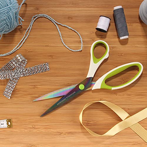 BambooMN Super Sharp Titanium Softgrip Scissors Set for Sewing, Arts, Crafts, Office - 1 Set of 3 - White w/Green Inlays