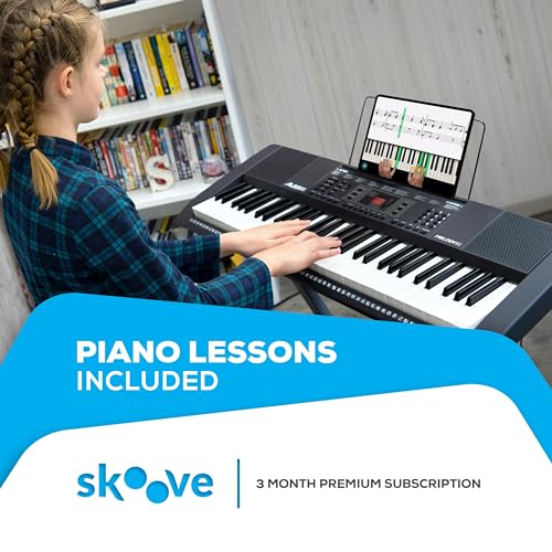 Alesis Melody 61 Key Keyboard Piano with 300 Sounds, Speakers, Digital Piano Stand, Bench, Headphones, Microphone, Music Lessons and Demo Songs