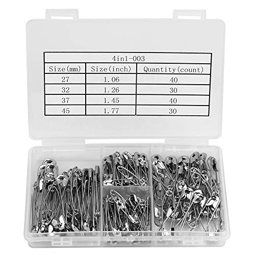 Officepal Premium Quality 4-Size 27mm 32mm 37mm 45mm Safety Pins- Top 140-Count â Durable, Rust-Resistant Nickel Plated Steel Set- Best Sewing Accessories Kit for Baby Clothing (4-Size in 1 No. 003)