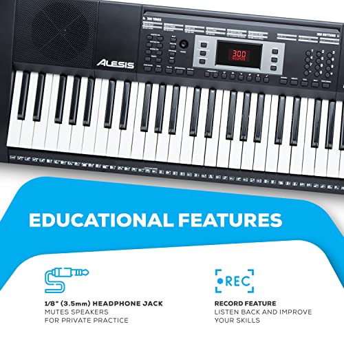Alesis Melody 61 Key Keyboard Piano with 300 Sounds, Speakers, Digital Piano Stand, Bench, Headphones, Microphone, Music Lessons and Demo Songs