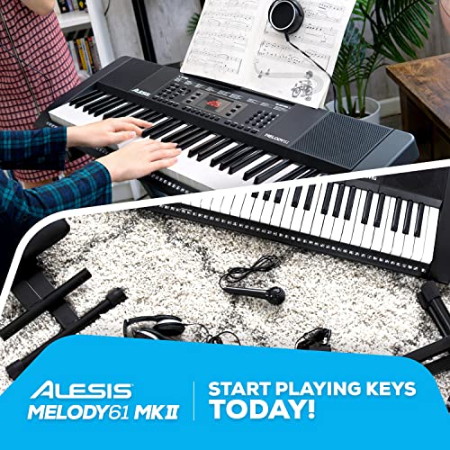 Alesis Melody 61 Key Keyboard Piano with 300 Sounds, Speakers, Digital Piano Stand, Bench, Headphones, Microphone, Music Lessons and Demo Songs