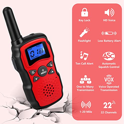 Wishouse Kids Walkie Talkies Rechargeable Long Range 3 Pack, Girls Boys Toys Age 7 8 9 10 11 12 for Outdoor Camping Adventure Games with Flashlight, Birthday Xmas Gift for 4 5 6 Year Old Children