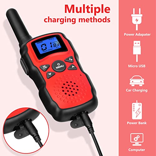 Wishouse Kids Walkie Talkies Rechargeable Long Range 3 Pack, Girls Boys Toys Age 7 8 9 10 11 12 for Outdoor Camping Adventure Games with Flashlight, Birthday Xmas Gift for 4 5 6 Year Old Children