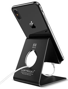 Cell Phone Stand, Lamicall Phone Stand: Cradle, Dock, Holder Compatible with Phone 12 Mini 11 Pro Xs Max XR X 8 7 6 Plus and Other Android Smartphone Charging, Desk Office Accessories - Black