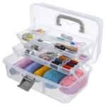 MyGift? Clear Plastic 2-Tier Trays Craft Supply Storage Box/First Aid Carrying Case w/Top Handle & Latch Lock