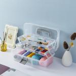 MyGift? Clear Plastic 2-Tier Trays Craft Supply Storage Box/First Aid Carrying Case w/Top Handle & Latch Lock