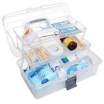 MyGift? Clear Plastic 2-Tier Trays Craft Supply Storage Box/First Aid Carrying Case w/Top Handle & Latch Lock