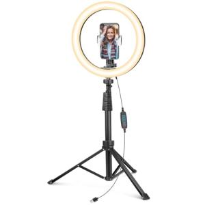 8" Selfie Ring Light with Tripod Stand & Cell Phone Holder for Live Stream/Makeup, UBeesize Mini Led Camera Ringlight for YouTube Video/Photography Compatible with iPhone Xs Max XR Android (Upgraded)