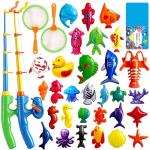 CozyBomB Magnetic Fishing Pool Toys Game for Kids - Water Table Bath-tub Kiddie Party Toy with Pole Rod Net Plastic Floating Fish Toddler Color Ocean Sea Animals Age 3 4 5 6 Year Old