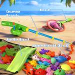 CozyBomB Magnetic Fishing Pool Toys Game for Kids - Water Table Bath-tub Kiddie Party Toy with Pole Rod Net Plastic Floating Fish Toddler Color Ocean Sea Animals Age 3 4 5 6 Year Old