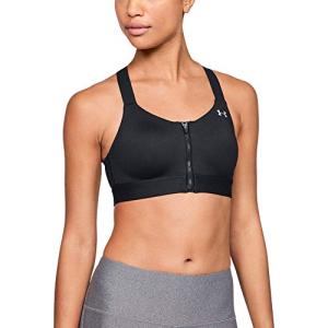 Under Armour Women's Front Zip Sports Bra, Black/Silver