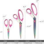 BambooMN Titanium Softgrip Scissors Set for Sewing, Arts, Crafts, Office - 3 Sets of 3 - White w/Pink Inlays