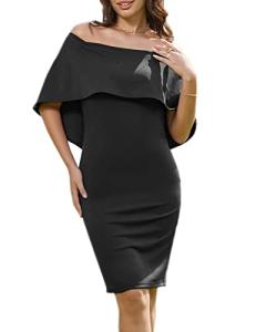 GRACE KARIN Womens Off Shoulder Cape Midi Dress Cocktail Party Dress Size M Black