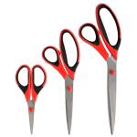 BambooMN Titanium Softgrip Scissors Set for Sewing, Arts, Crafts, Office - 1 set of 3 - Red w/ Black Inlays
