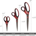 BambooMN Titanium Softgrip Scissors Set for Sewing, Arts, Crafts, Office - 1 set of 3 - Red w/ Black Inlays