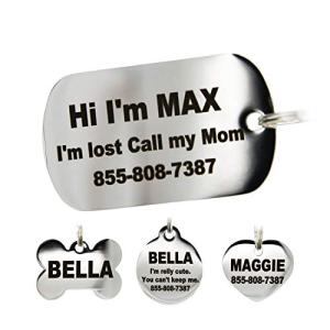 Stainless Steel Pet ID Tags - Engraved Personalized Dog Tags , Cat Tags Front & Back up to 8 Lines of Text â Bone, Round, Heart, Flower, Badge, House, Star, Rectangle, Bow Tie