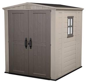 Keter Factor 6x6 Large Resin Outdoor Shed for Patio Furniture, Lawn Mower, and Bike Storage, Beige/Brown