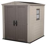 Keter Factor 6x6 Large Resin Outdoor Shed for Patio Furniture, Lawn Mower, and Bike Storage, Beige/Brown
