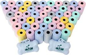 Dog Pet Waste Poop Bags Scented with Lavender in Rainbow Pastel with Leash Clip and Dispenser (1000 Bags, Lavender)