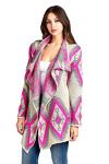 RENEEC. Women's Aztec Print Open Front Winter Chunky Cardigan Sweater (Medium, Pink)