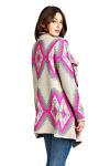 RENEEC. Women's Aztec Print Open Front Winter Chunky Cardigan Sweater (Medium, Pink)
