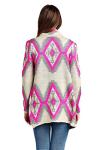 RENEEC. Women's Aztec Print Open Front Winter Chunky Cardigan Sweater (Medium, Pink)