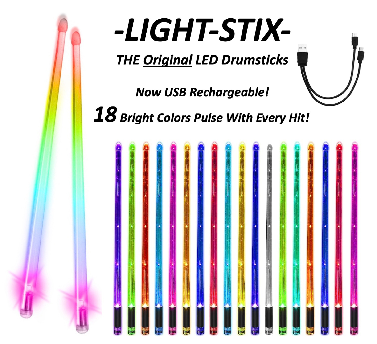 USB Rechargeable LED Drum Sticks: Color Changing Lights
