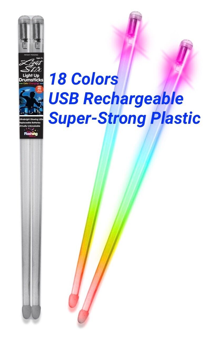 USB Rechargeable LED Drum Sticks: Color Changing Lights