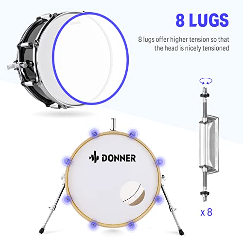 Donner Drum Set - 5-Piece 22" Full Size Drum Kit, Black