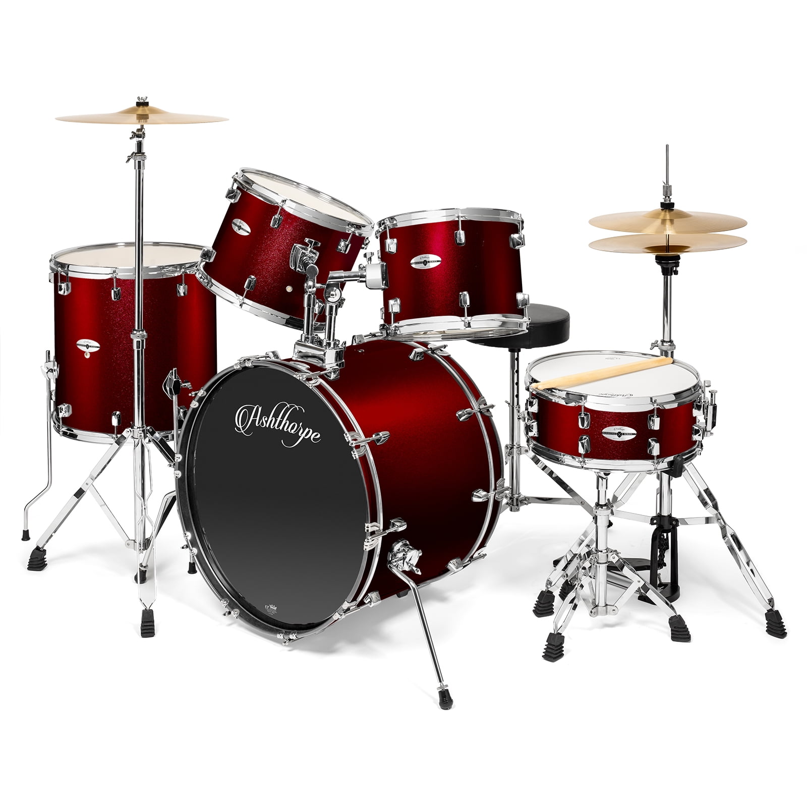 Ashthorpe 5-Piece Drum Set with Remo Heads and Brass Cymbals