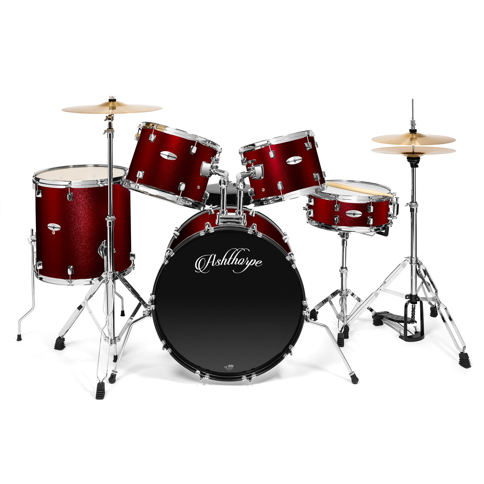 Ashthorpe 5-Piece Drum Set with Remo Heads and Brass Cymbals