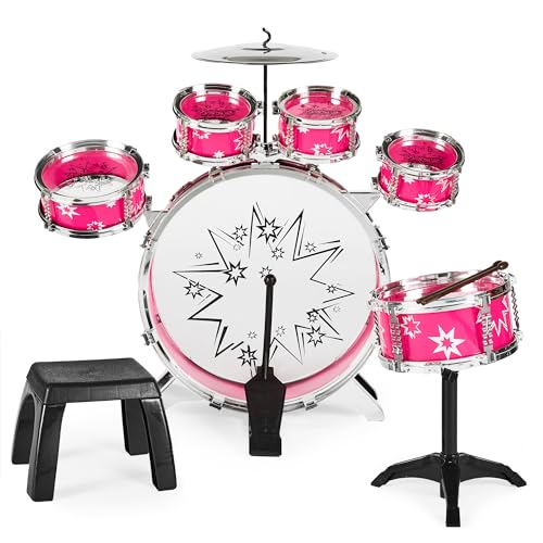 11-Piece Kids Beginner Drum Kit – Pink