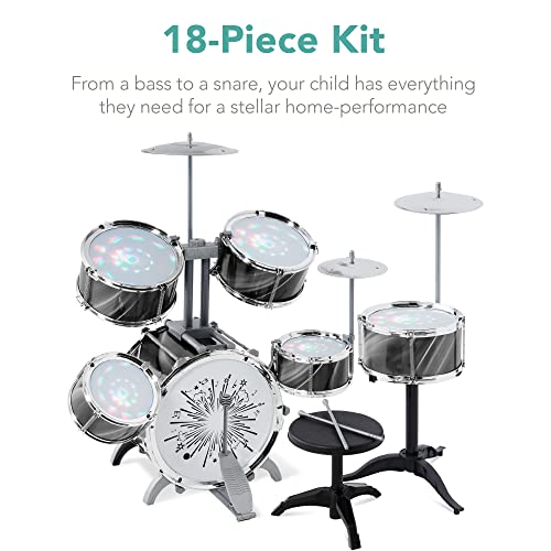 Kids Beginner Drum Kit with LED Lights - Black