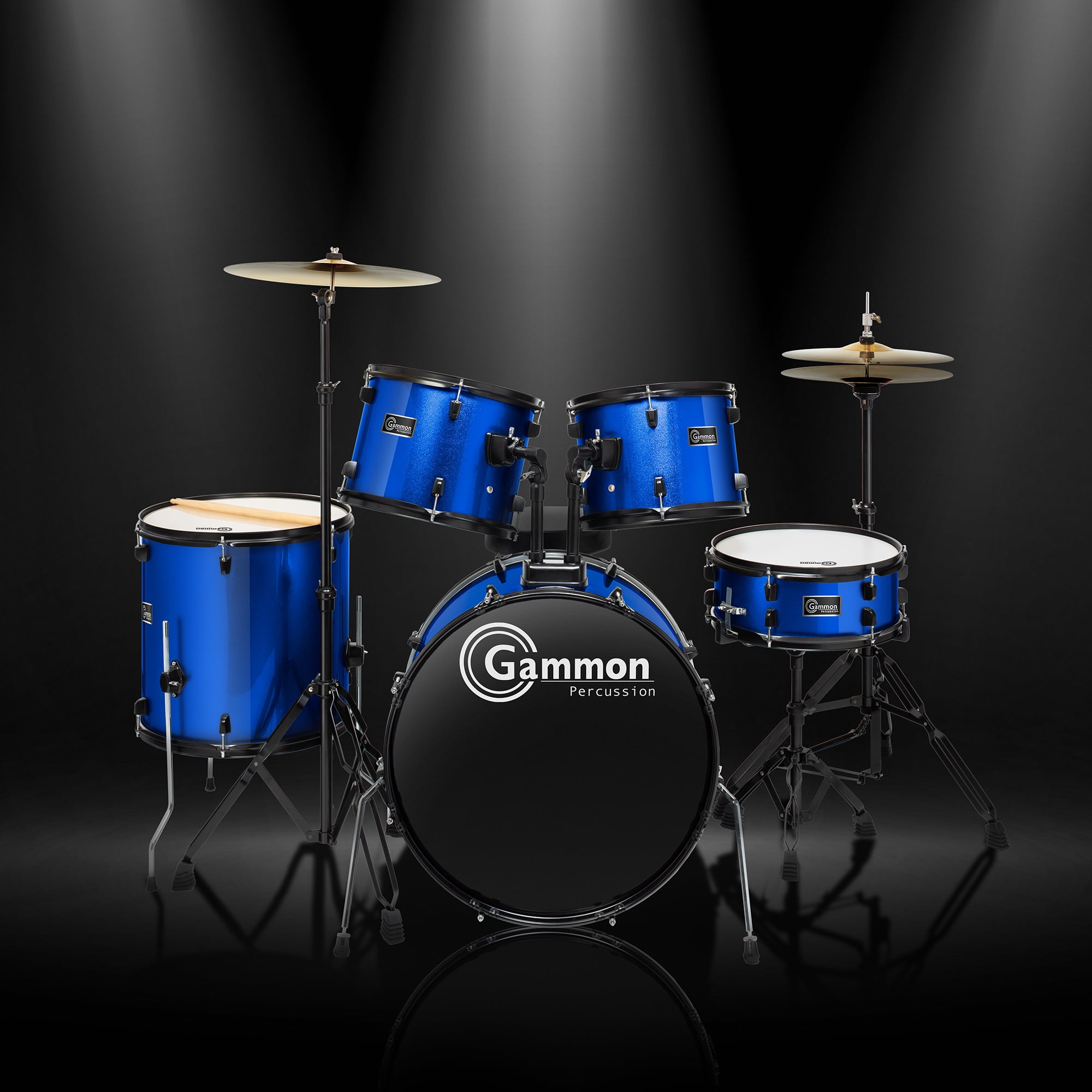 Adult Drum Set - Full Size Kit with Stool & Stands - Blue